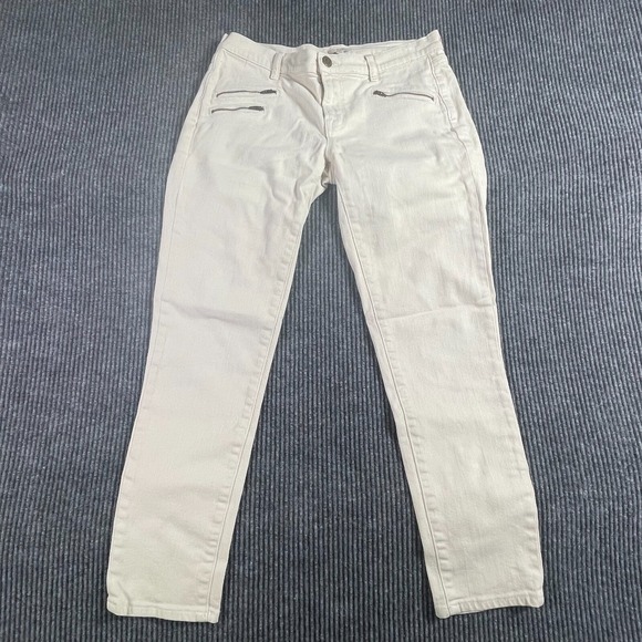 Denim - J Crew Jeans Womens 29 White Denim Skinny Zipped Pockets Stretch Mid Rise 32x27